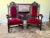Pair Antique Italian Baroque Throne Walnut Velvet Armchairs. Well made, sturdy and comfortable. Red velvet upholstery is...