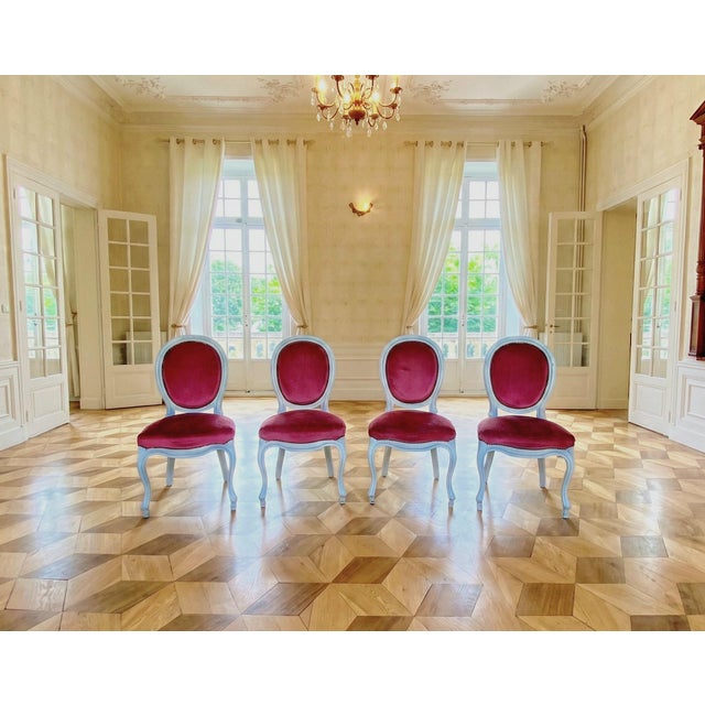Antique French Louis XVI Style Château Chairs in Pink Velvet, 1890s, Set of 4 For Sale - Image 10 of 18