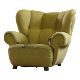 Vintage Large Upholstered Easy Chair Denmark, 1930s For Sale