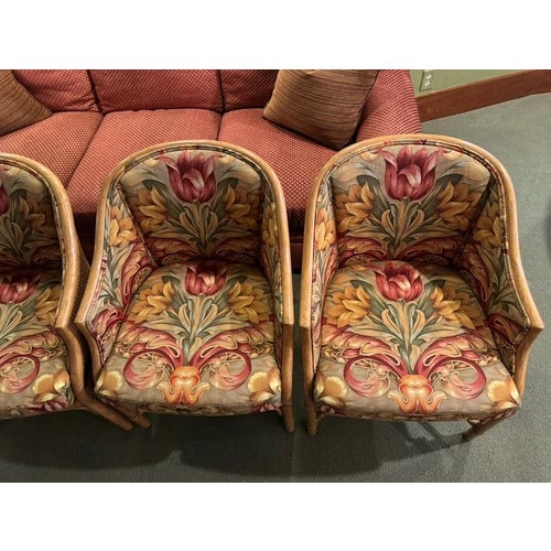 1960s Set of Four McGuire Bamboo & Cane Upholstered Game Chairs For Sale In Minneapolis - Image 6 of 12