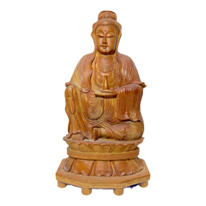 Vintage Intricate Hand Carved Wood Balinese Guanyin Buddha Statue Sculpture Art