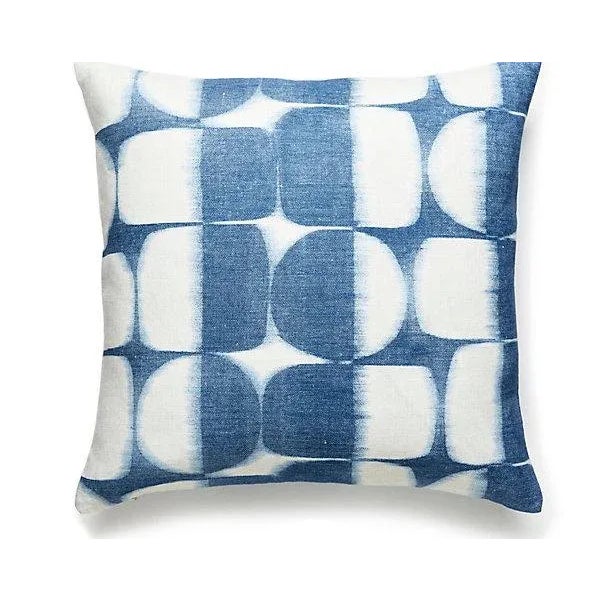Traditional The House of Scalamandré Rift Linen Print Pillow, Blueprint For Sale - Image 3 of 3