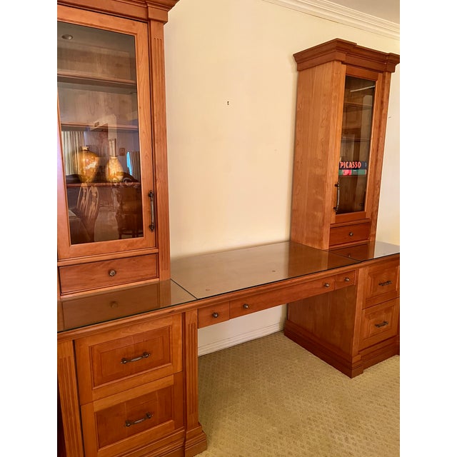 Wood Large Architectural Executive Office Suite – Desk + Dual Display Towers + Matching Cabinet For Sale - Image 7 of 18