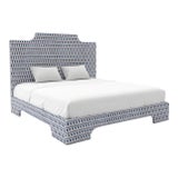 Empire Bed in Christopher Farr Cloth Lost and Found Perennials Performance Woven, Azurro - Queen For Sale