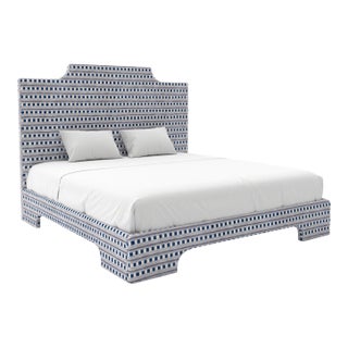 Empire Bed in Christopher Farr Cloth Lost and Found Perennials Performance Woven, Azurro - Queen For Sale