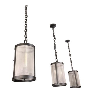 Restoration Hardware Riveted Mesh Pendant Lights - Set of 3 For Sale