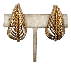 Vintage 1968 Signed Napier Goldtone Leaf Clip Earrings - 2 Pieces
