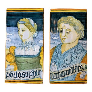 20th Century Large Castelli Tin-Glazed Maiolica Portrait Tiles - a Pair For Sale