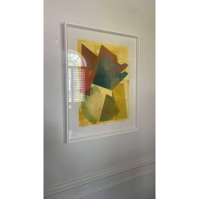 Yellow Contemporary “Clockwise” by David Mac Innes – Signed Monoprint, 2004 – 25 X 32 – Custom Framed For Sale - Image 8 of 12