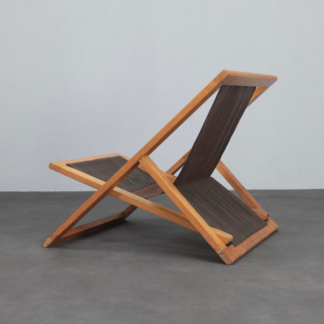 1970s Modern Folding Lounge Chair with Wooden Frame, 1970s For Sale - Image 5 of 9