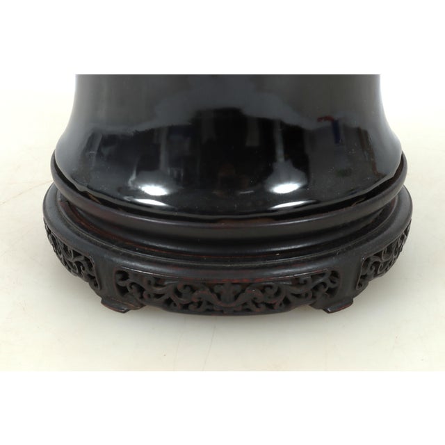 Chinese Late Qing Mirror Black Monochrome Porcelain Baluster Vase Mounted as a Table Lamp For Sale - Image 4 of 8