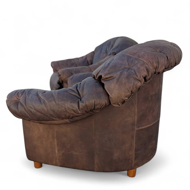 Late 20th Century Slouchy Overstuffed Leather Lounge Chairs in Chocolate Brown - Pair For Sale - Image 11 of 18