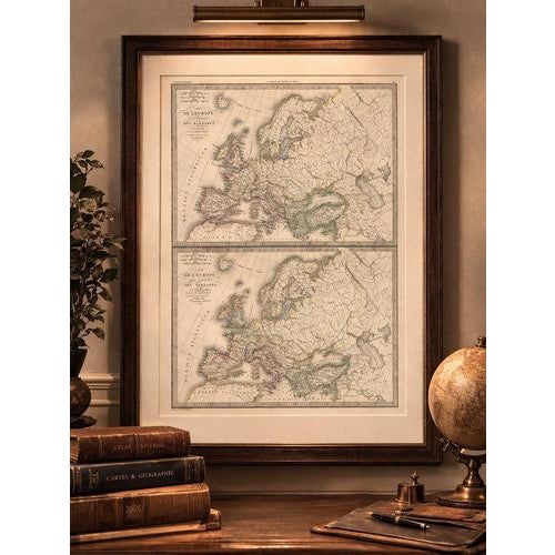 This striking double-sheet map of Europe was published in Paris in 1838 as part of the Atlas Universel de Géographie...