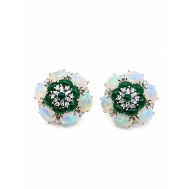 2020s Natural Opal, Emerald, & Diamond Earring in 14k Gold For Sale - Image 5 of 8
