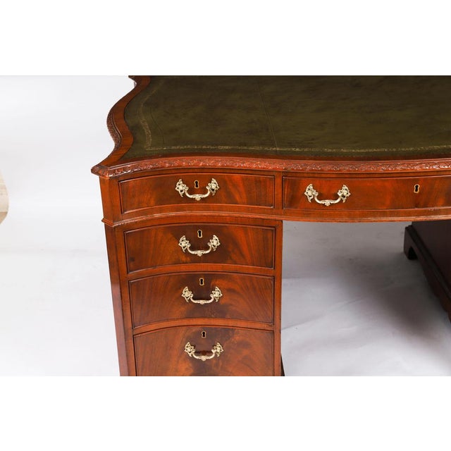 Antique 20th Century Flame Mahogany Serpentine Partners Pedestal Desk, 1890s For Sale - Image 15 of 18