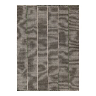 2010s Rug & Kilim’s Contemporary Kilim Rug in Black, Beige and Green Stripes For Sale