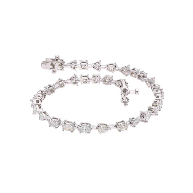 5 Carat Diamond Bracelet in 18k White Gold, Pear & Trillion Cuts For Sale - Image 4 of 8