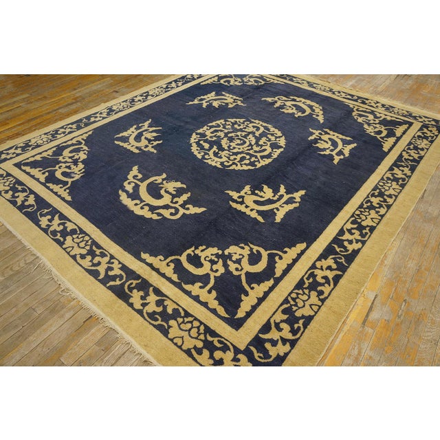 Blue Room Size Antique Artistic Chinese Dragon Design Peking Carpet For Sale - Image 9 of 9