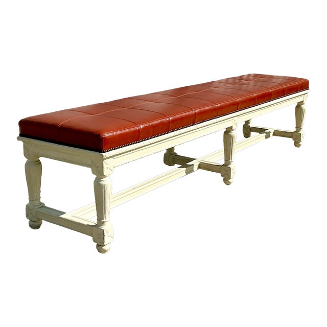 Vintage Traditional 19th Century Leather Bench For Sale