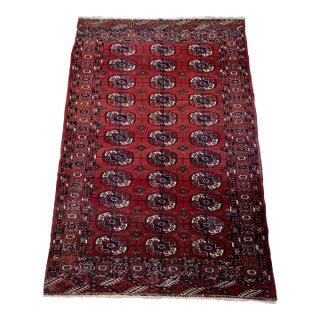 Red Turkmen Bokhara Hand-Knotted Wool Rug - 3'6" X 5'3" For Sale