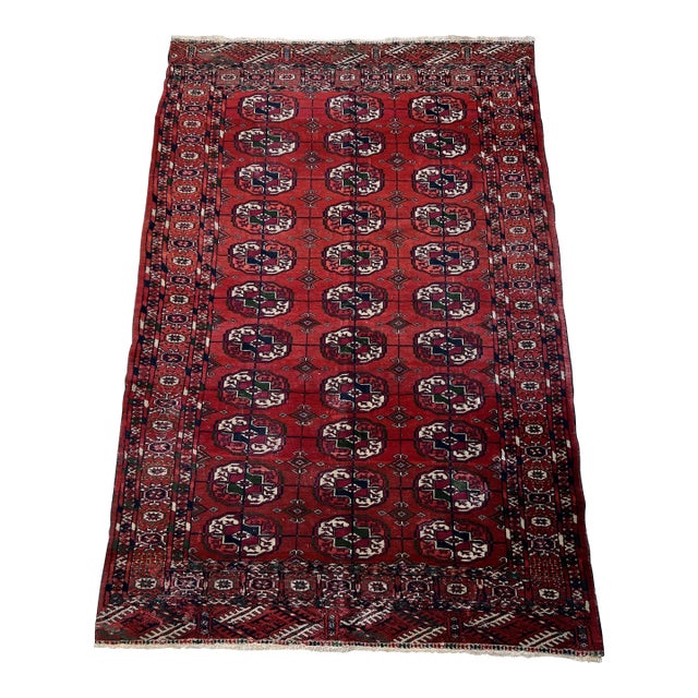 Red Turkmen Bokhara Hand-Knotted Wool Rug - 3'6" X 5'3" For Sale