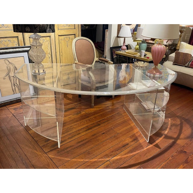Very Rare 70s Mid Century lucite Acryllic Demilune desk. Massive side and well proportions . Note no other desk in th...