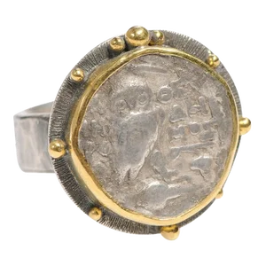 Antique Owl Drachm Ring in 22k & Sterling Silver Size 7.5