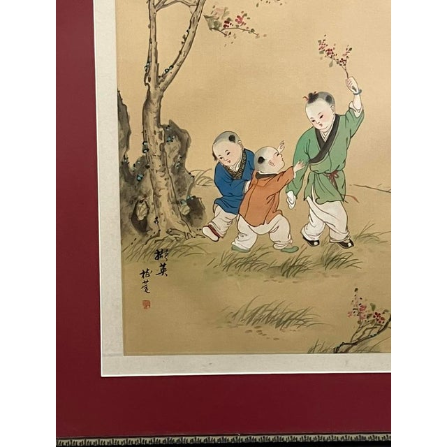 This pair of hand-painted works by Chun Shi beautifully captures the innocence and joy of childhood within nature....