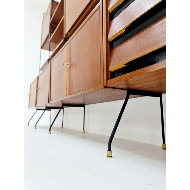 Freestanding String Shelf-System Unit Bookcase in Teak and Metal by Silverschild, 1950s For Sale - Image 10 of 12