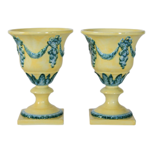 Vintage Neoclassical Style Italian Majolica Ceramic Urns or Planters