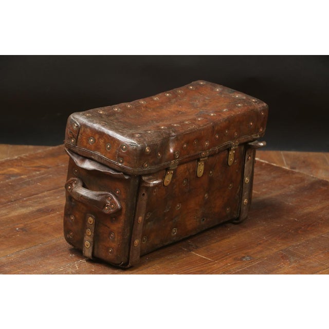 Brown Thick Brown Leather Trunk, 1890s For Sale - Image 8 of 9