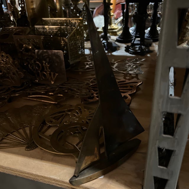 Nautical Vintage Brass Sailboat Sculpture For Sale - Image 3 of 7
