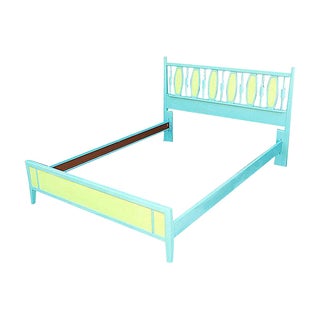 Mid-Century Blue & Green Full-Size Bedframe For Sale