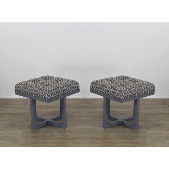 Blue Transitional Custom Made Benches - a Pair For Sale - Image 8 of 8