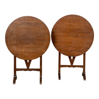Early 20th Century Pair of Vintage French Tilt Top Pedestal Side Tables For Sale