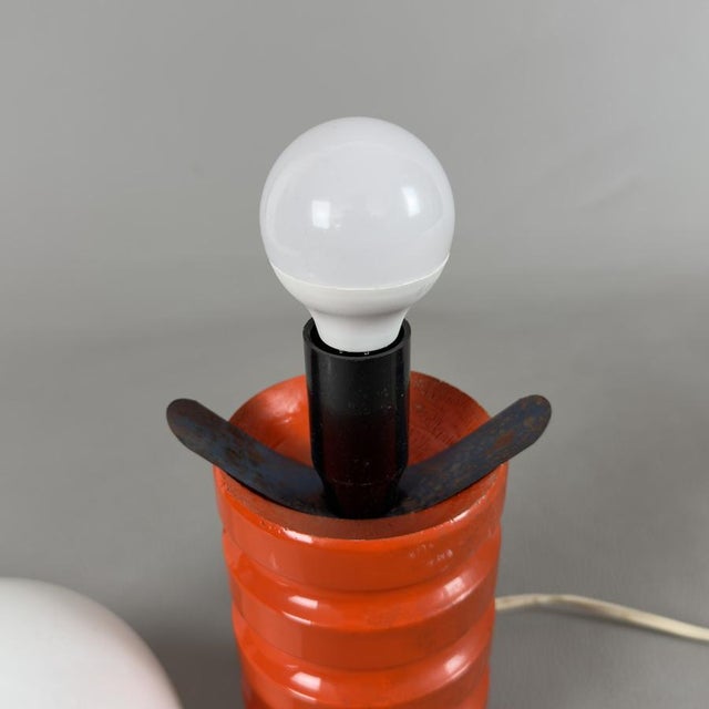 Wood Space Age Orange Table Lamp in White Opal Glass, 1970 For Sale - Image 7 of 13