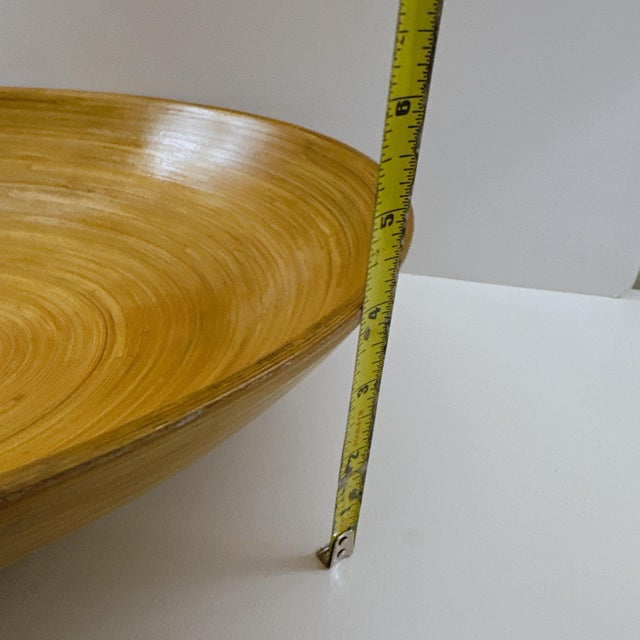 Vintage Extra Large Bamboo Serving Bowl | Hand Turned Wooden Salad Bowl | Mid Century Modern Natural Wood Centerpiece | Boho Farmhouse Decor For Sale In Los Angeles - Image 6 of 9