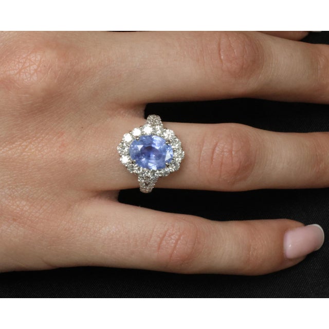 Late 20th Century 4.71ct Gia Ceylon No Heat Sapphire & 1.32ct Diamond Platinum Ring Size 6.25 For Sale - Image 12 of 15