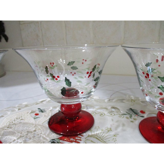 1970s Pfaltzgraff Winterberry Footed Dessert Bowls Painted Glass New in Box - Set of 4 For Sale - Image 15 of 15