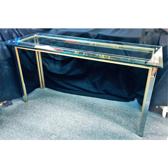 Mid-Century Modern Mastercraft Style Brushed Brass and Chrome Console Table For Sale - Image 9 of 13