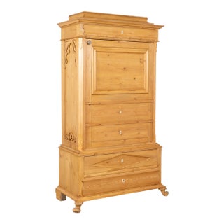 19th Century Danish Single Door Pine Armoire, "False Front Secretary" Cabinet For Sale