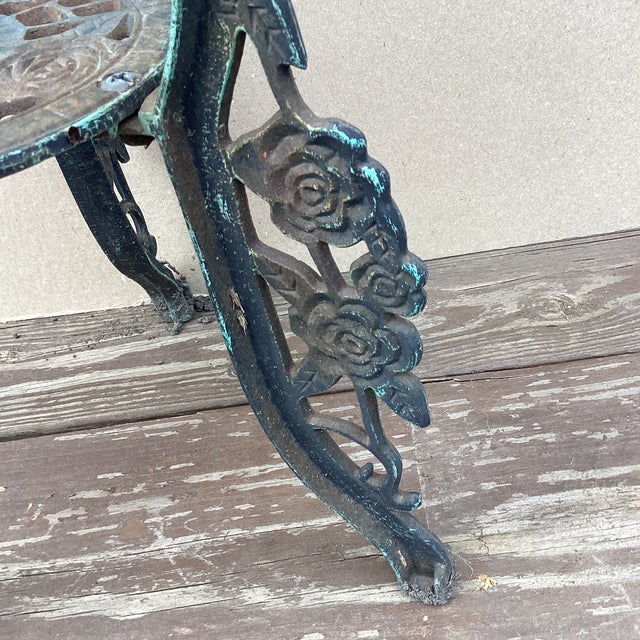 Mid 20th Century Vintage Art Nouveau Cast Iron Plant Stand With Verdigris Patina For Sale - Image 5 of 12