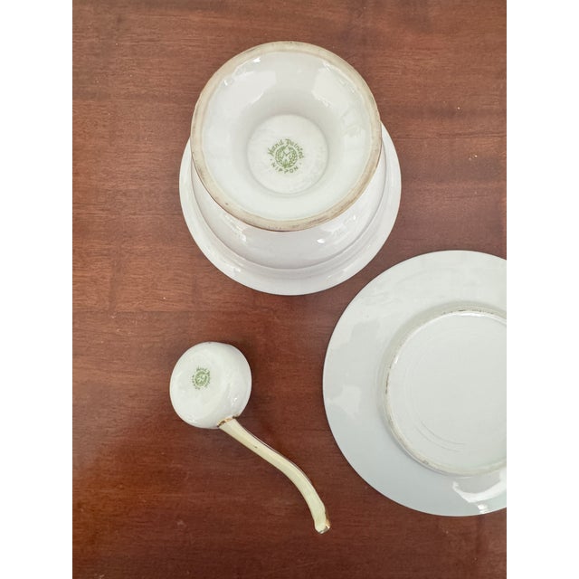 Ceramic Early 20th Century Morimura Sauce Bowl With Stand and Ladle For Sale - Image 7 of 12