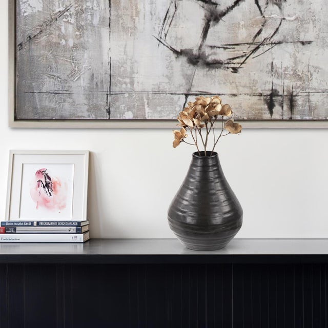 Metal Chiseled Black Bell Vase- Small For Sale - Image 7 of 8