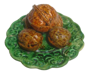 Antique Majolica Trompe l'Oeil Nuts Plate