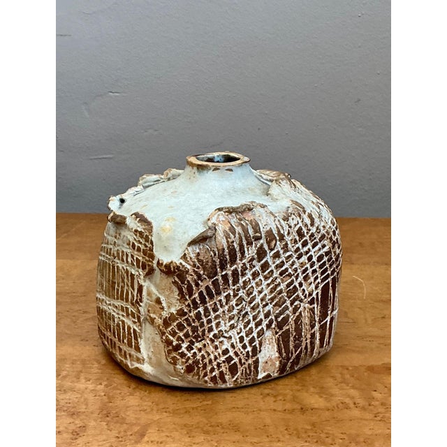 Brown Vintage Textured Studio Pottery Vase For Sale - Image 8 of 18