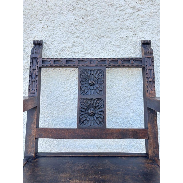 Set of 19th Century Spanish Colonial Carved Altar Armchairs with Wooden Seats For Sale - Image 9 of 18