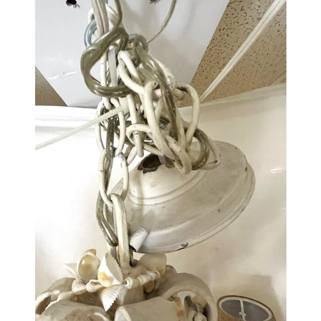 Shabby Chic Antique Coastal Cottage 6-Light Iron Chandelier With Seashell Adornments For Sale - Image 3 of 12
