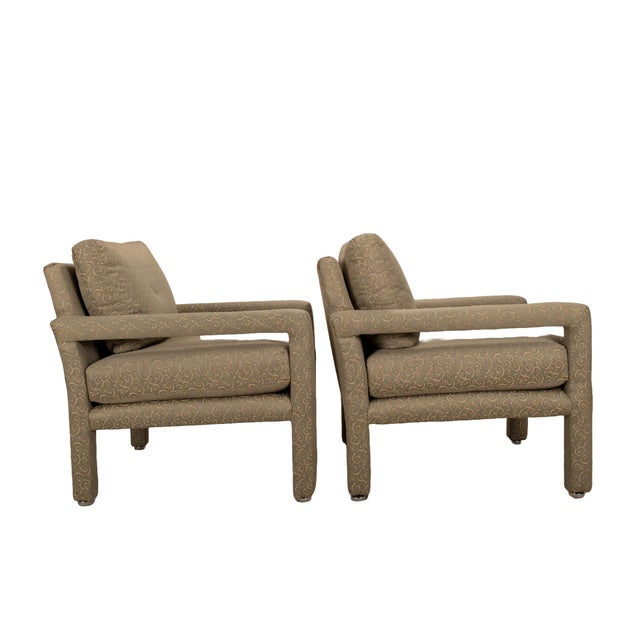 Mid-Century Modern 1980s Milo Baughman Style Upholstered Parson Chairs - A Pair For Sale - Image 3 of 9