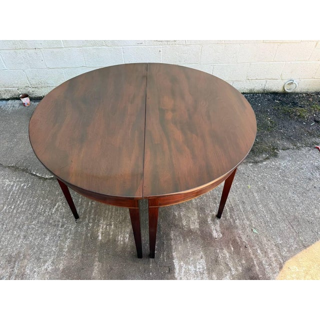 Pair of Antique Federal Style Mahogany Demilune Consoler Tables For Sale - Image 16 of 17